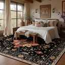 RELEANY Area Rugs 10'x12' Washable Non-Slip, Floral Vintage Distress Print Pattern Medallion Carpet for Living Room Bedroom Dining Room, Black Colorful Floral Dark Tan