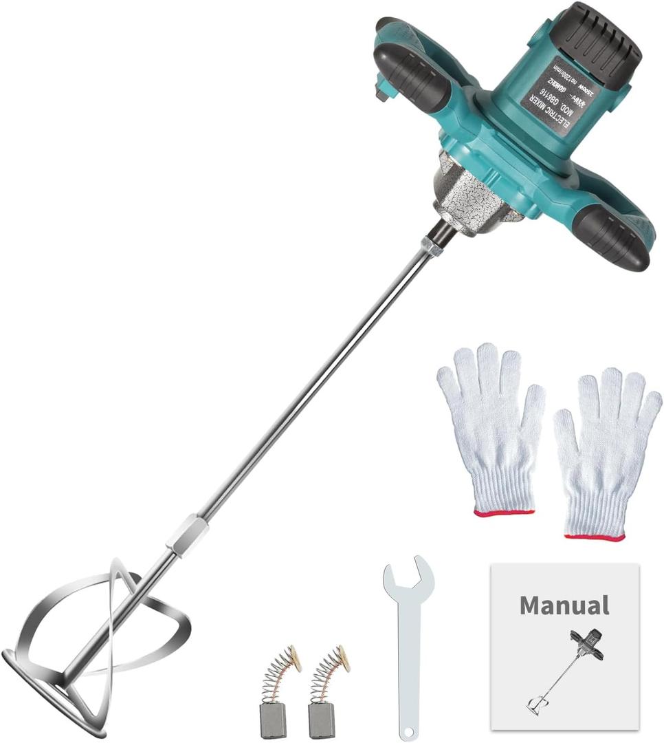Cement Mixer, 2500W Handheld Electric Concrete Mixer, Portable Mortar Mixer with 6 Adjustable Speed, 110V Mud Mixer for Mixing Mud, Cement, Mortar, Paint, Fodder