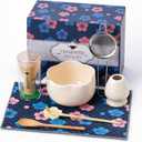Matcha Set, 8Pcs Floral Ceramic Matcha Set with Matcha Whisk, Holder, Scoop, Scoop Rest, Sifter, Spoon and Tea Towel - Thoughtful Matcha Whisk Set Gift for Matcha Lovers (Beige)
