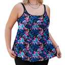 Tralilbee Tankini Swimsuits for Women Two Piece Bathing Suits Floral Flowy Tankini Top with Shorts Black, 2X (Black, XXL)