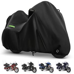 Motorcycle Cover for Touring Road Glide/Ultra Limited/Gold Wing Tour/Indian Pursuit, 210T Waterproof Sun UV Rain Outdoor Protection Motorbike Cover with Lock Hole & Soft Cotton Lining