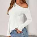 Zenlonr Womens Long Sleeve Shirts Fall Outfits 2025 Off The Shoulder Tops Asymmetrical Fitted Knit T Shirts Going Out Tops (Small)