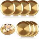 6Pcs Gold Round Tray - Decorative Serving Bar Dish Key Bowl Mirror Dresser Vanity Tray for Jewelry Makeup Organizer, Bathroom, Candle, Perfume, Countertop (9 Inch)