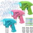 3 Packs Bubble Guns for Kids, Bubble Machine 5000+ Bubbles Per Minute with 3 Bottle Solution/10 Bag Refills/Lights, Portable Bubble Blower Toy Bubble Gun Blaster for Outdoor Party Wedding
