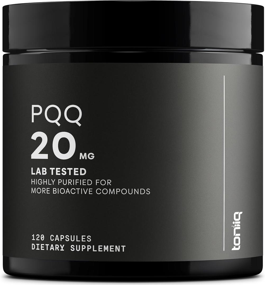 Toniiq 99%+ 20mg Supplement - Ultra High Purity PQQ 20mg Concentrated Formula - PQQ 20 mg 120 Capsules - Pyrroloquinoline Quinone Supplement - 1 Capsule Serving - Vegetarian Capsules, EXP 09/2027