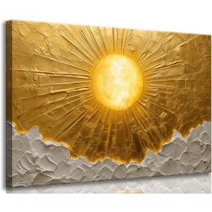 Boho Sun Canvas Wall Art Bohemia Minimalism Golden Abstract Sunrise Sunset Modern Luxury Painting Picture Wall Decor Poster Print Artwork for Living Room Bedroom Office Home Decoration, 36"L x 24"W