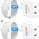USB C iPhone Fast Charger,45W USBC Type C Charger with Long 10 FT USB C Fast Charging Cable Cord, Dual USB C Phone Charger Block for iPhone 17 Pro Max/17 Pro/Air/17/16/16 ProMax/Plus/S24/S25/S26 (White)