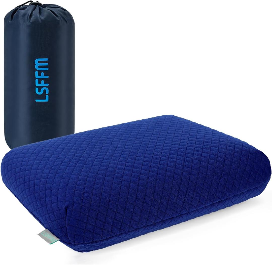 Camping Pillow Memory Foam, Easy to Fold, Camping Essentials, Small Travel Pillows with Portable Bag, Hiking Pillow for Backpacking, Anti-Pilling Pillow Cover (Blue) (Camping15.7x9.8)