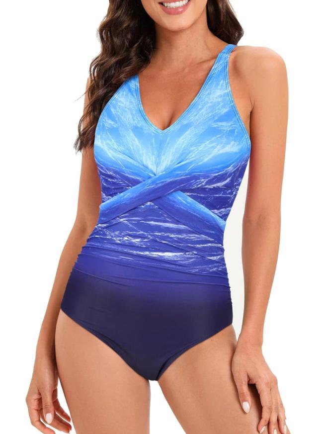 American Trends Swimsuit Women One Piece Tummy Control Bathing Suit for Women Modest V Neck Swimwear, 3XL