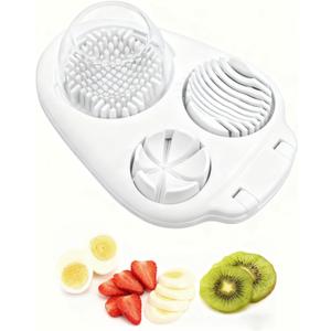 3-In-1egg Slicer For Hard Boiled Eggs,Stainless Heavy Duty Steel Egg Slicer Kitchen Gadget, Fit Strawberry,Apple,Banana,Cherry,Tomato,White