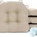 Chair Cushions for Dining Chairs Kitchen Seat Cushions Room Set of 4 Pads with Ties Indoor Non Slip Office 18 x 18 Inch, Beige