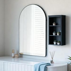 Black Metal Frame Bathroom Arch Mirror for Over Sink, 20x28 Inch Rounded Arched Tempered Mirror, Wall Vanity Mirror for Farmhouse, Modern Luxe Mirror for Bedroom, Living Room, Entryway