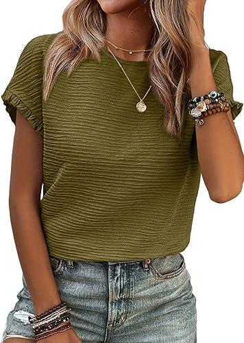 Womens Summer Tops Crewneck Short Sleeve T Shirts Casual Textured Work Shirt L