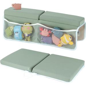 Baby Bath Kneeler and Elbow Rest Pad Set, 1.5 Inch Thick Memory Foam Soft Bath Kneeler with Bath Toys Organizer, Non-Slip, Quick-Dry, Foldable Kneeling Mat, Ideal Gift for Parents (Gray Green)  22 inches x 11 inches x 1.5 inches