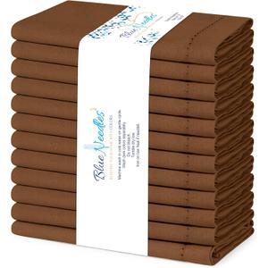 Blue Needles Set of 12 Hemstitch Linen Napkins 100% Cotton Nut Brown Cloth Dinner Napkins 18x18 inches, Soft, Reusable, Absorbent, Washable, Ideal for Christmas Events, Parties & Everyday Use