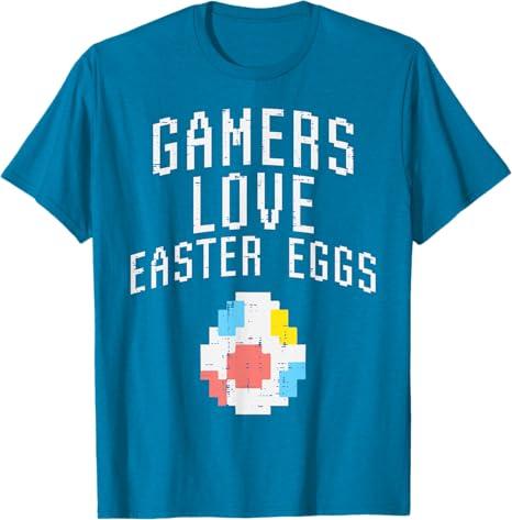 Gamers Love Easter Eggs Cute Video Game Gaming Boys Kids Men T-Shirt, M