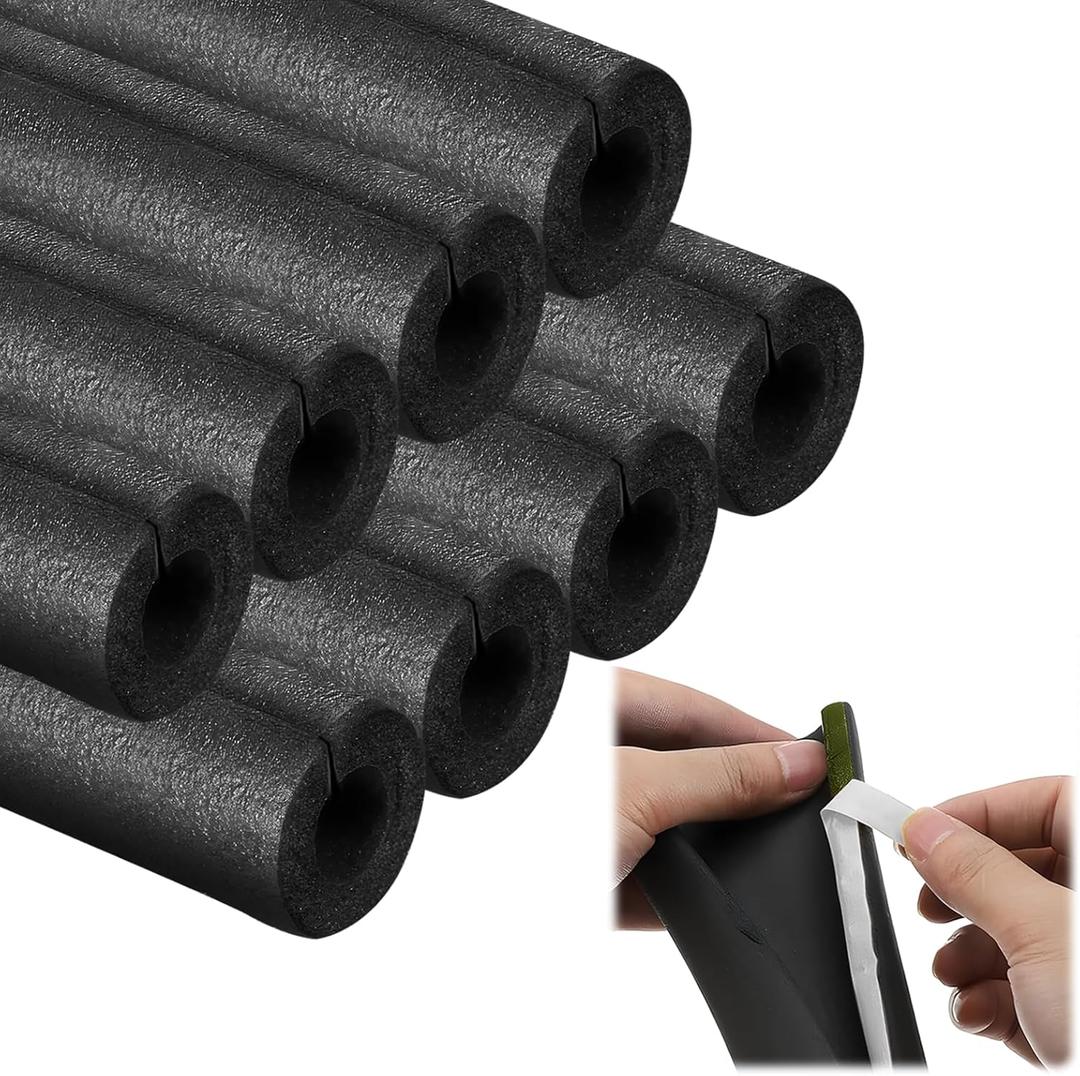 8 Pack Pipe Insulation Foam Tube, 3/4'' Self Adhesive Pre Slit Foam Pipe Covers Polyethylene with Double Sided Tape for Spigot, Winter Outside Pipes, Water Heater Pipes Freeze Protection