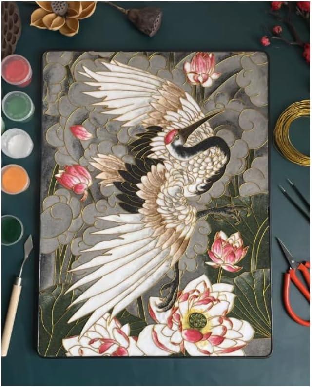 Cloisonne Filigree Enamel Paint by Numbers Kit, All in One with Tools, DIY Craft, Starter Set for Adults and Beginners, Easy Instructions, Hobby for Adults Teens Elderly Handmade Home Decor Gifts (Gray Dancing Crane)