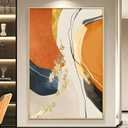 Orange Abstract Canvas Wall Art Modern Orange Poster Abstract Geometric Painting Gold Foil Canvas Wall Art Orange and Gold Painting Modern Gold Foil Abstract Art for Living Room 16x24inch Frameless (16L" x 24W")