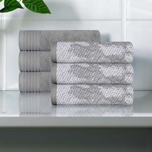Superior Cotton 6 Piece Assorted Solid and Marble Hand Towel Set, Daily Use, Soft, Absorbent, Decorative Bathroom and Kitchen Accessories, Home Essentials, Modern Aesthetic, Hand Towel, Grey