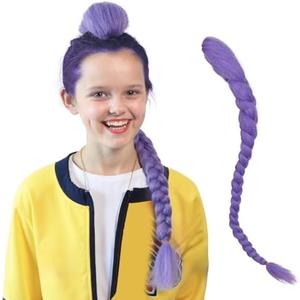 FantaLook Long Purple Braided Cosplay Wig Dress up Accessories with Clips for Halloween（Only Braid）