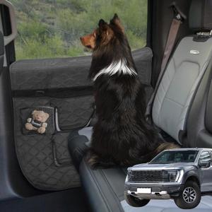 Dog Car Door Protector Compatible with Ford F-150 2015 2016-2021 2022 2023 Thickening Pet Vehicle Door Guard Cover with Storage Pocket Anti-Scratch Nonslip Machine Washable Black (2 Pack)