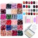 Reusable Gel Press on Nails Kit, 24 Colors 576PCS Press on Nails Short Square, Glossy Short Fake Nails With Glue DIY Gift