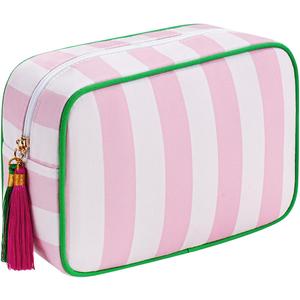 RSRSLEII Large Stripe Zipper Makeup Bag,Aesthetic Tassel Travel Cosmetic Bag,Coquette Toiletry Bag, Girls Handbags Purses,Accessories Storage Bag for Women Girls (Pink)
