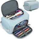 XQXA Extra Large Capacity Pencil Case Organizer, Multifunctional Pencil Pouch with Compartmens, Travel Simple Stationery Bag, Nylon Pencil Bag for Adults (Blue) Pack of 2
