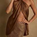 Seyumixi Women Elegant Silk Satin Top Halter Neck Knot Dressy Draped Tops Sleeveless Sexy Backless Going Out Top (Brown, L)