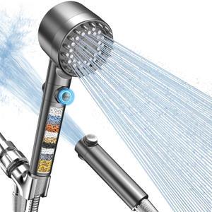 FEELSO Filtered Shower Head with Handheld, High Pressure 4 Spray Showerhead with Filters & Upgraded Anti-clog Nozzles for Hard Water -Remove Chlorine, Reduce Dry Itchy Skin -ON/OFF Switch for Pet Bath (Gray)