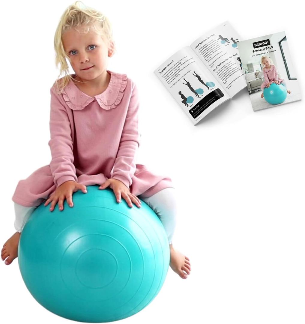 BABYGO Sensory Exercise Ball | Peanut Ball for Kids | Autism Therapy Calming Development Activities Motor Skills | Exercise Book & Pump Included 45CM,Blue|Orange