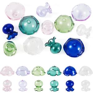 FASHEWELRY 12Pcs Transparent Flower Glass Beads Caps 6 Colors Crystal Wind Bell & Trumpet Flower Beads Set Jellyfish Bead for Craft Wind Chimes Tassels Drop Earring Jewelry Making