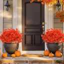 Geegoods Artificial Fall Flowers Outdoor  16 Bundles Morning Glory with Eucalyptus, UV Resistant Faux Plants for Porch, Patio, Front Door & Garden Planter Boxes | Lifelike Autumn Decoration (Orange)