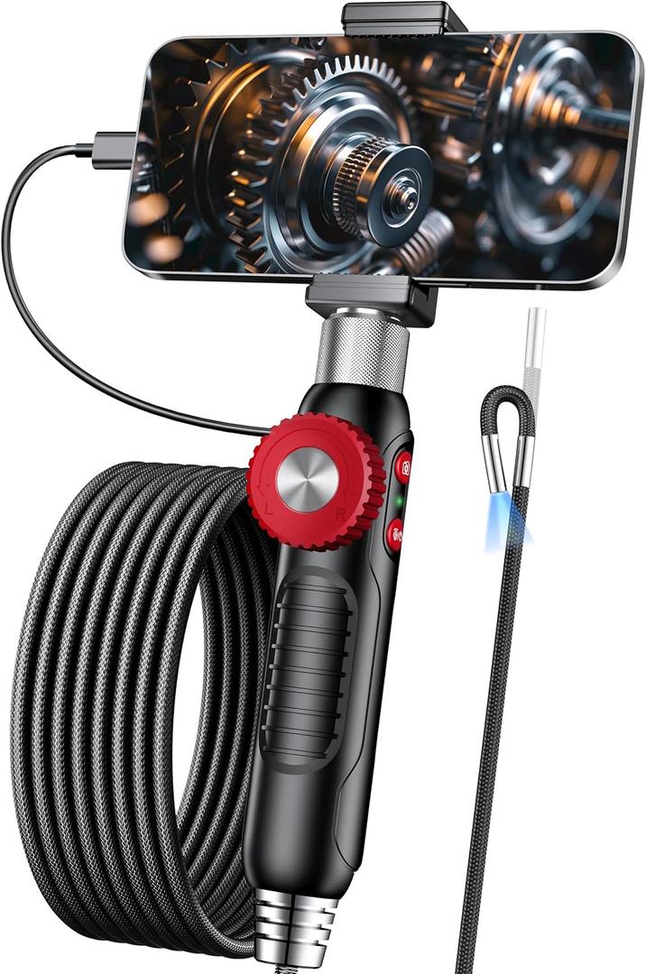 Two-Way Endoscope Camera with Light [360°Rotation],1920P HD,Borescope for iPhone IP67 Waterproof Automotive Engine Plumbing HVAC Inspection 6.2 mm Lens Industrial