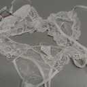 Avidlove White Lingerie for Women Bridal Lingerie Robe 3 Piece Polka Dot Set with Bra and Panty White S