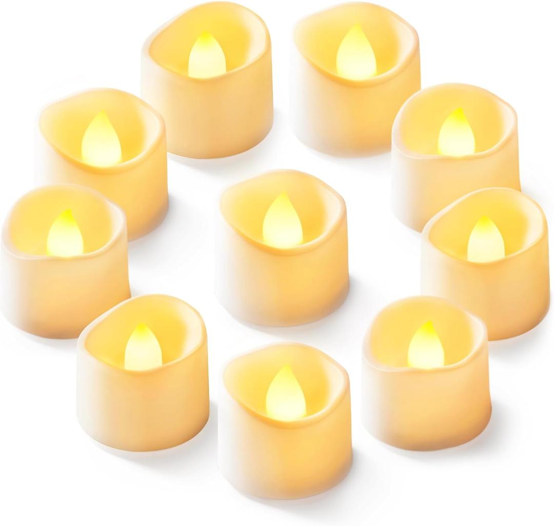 Homemory 12-Pack Flameless LED Tea Lights Candles Battery Operated, 200+Hour Fake Electric Candles TeaLights for Votive, Anniversary, Wedding Centerpiece Table Decor, Funeral, Halloween, Christmas (Warm White Glow Ivory Body)