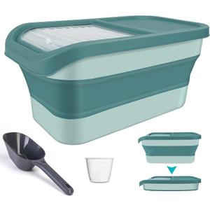 Pet Food Storage Containers, Collapsible Dog Food Container with Sliding Lid,13lb Cat Food Storage with Measuring Cup & Scoop, Plastic Dog Food Bingreen