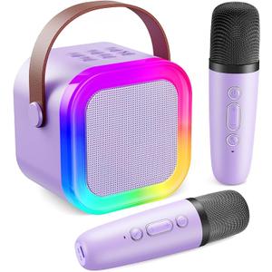 Fede Karaoke Machine for Kids Adults, Mini Karaoke Machine with 1 Wireless Microphone, Portable Bluetooth Speaker with Voice Changing Effects & LED Lights, Best Gifts Toys for Girls and Boys (Purple)