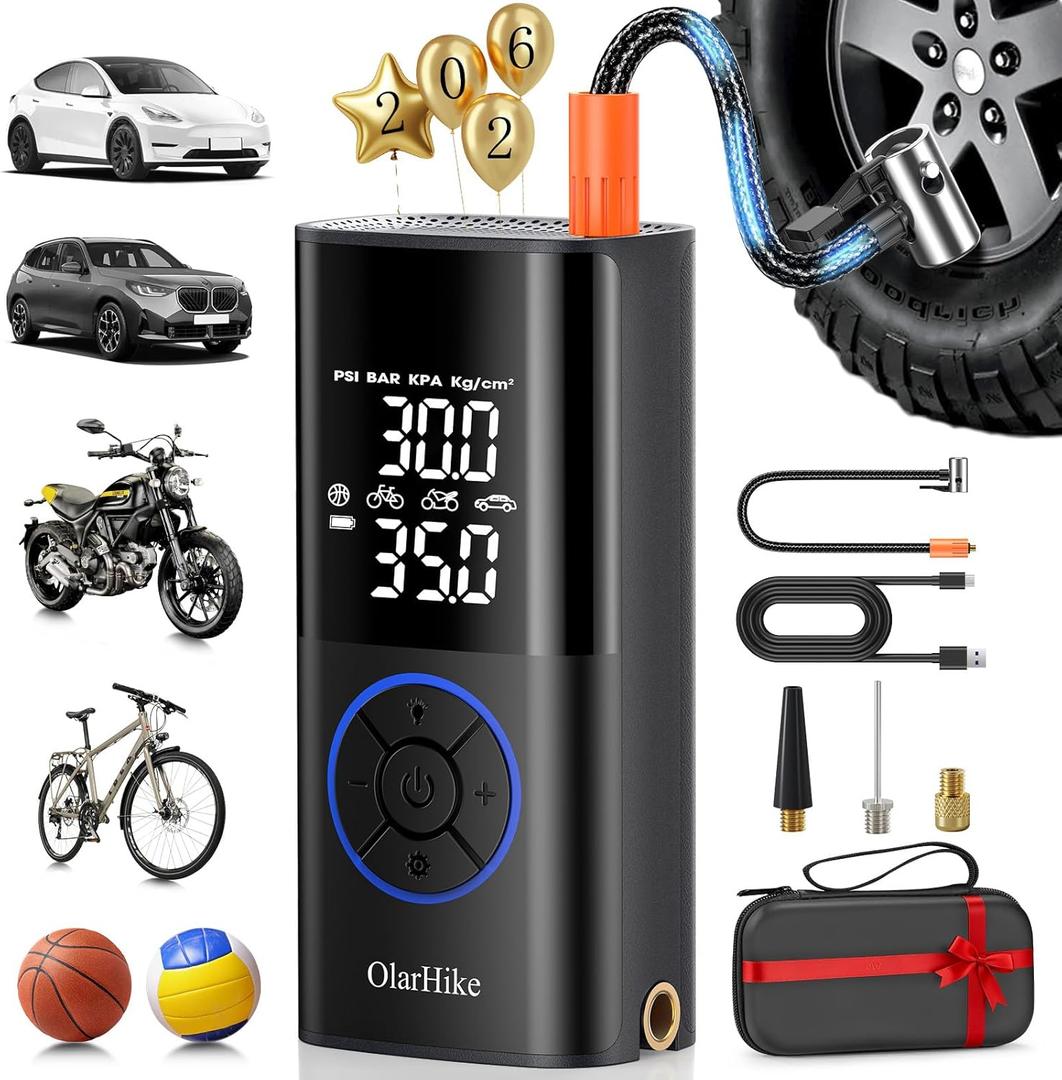 OlarHike Tire Inflator Portable Air Compressor,Smart Dual Hose System,160PSI Auto Air Pump for Car Tires,Gift for Drivers & Cyclists,Electric Car Accessories with LED Light & Digital Pressure Gauge