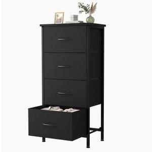 Sweetcrispy 4 Fabric Drawer Small Dresser, Bedside Nightstand with Wooden Top Sturdy Frame, Entryway Closet Bedroom Storage Cabinet Furniture for Dorm,Black, 11.8"D x 17.7"W x 37.5"H