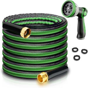 Aterr Garden Hose 50ft, Lightweight Flexible Water Hose with 10 Pattern Nozzle, Durable Hose, Solid Aluminum Connectors, Leak-Resistant for Yard Lawn Car Washing, (Green)