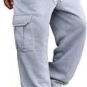 RoseSeek Men's Wide Leg Athletic Sweatpants Drawstring Waist Relaxed Fit Cargo Pants with Pockets (Gray, S)