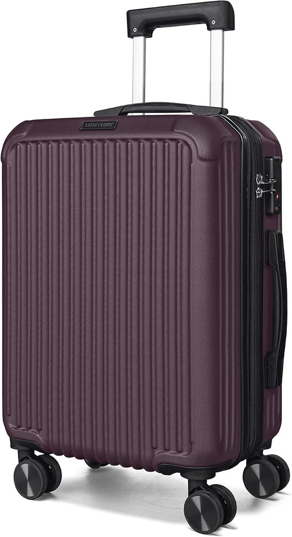 LIGHT FLIGHT 20" Carry On Luggage 22x14x9 Airline Approved, Crimson Purple
Durable ABS hardshell suitcase with TSA lock, 20% expandable capacity from 35L to 42L, silent 360 spinner wheels