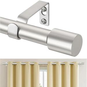 TONIAL Silver 3/4 Curtain Rods for Windows 20 to 53 Inch, Adjustable Splicing Window Curtains rod 32 to 58 Inch(2.6 to 4.8 ft), Decorative Single Drapery Rod with Modern Cap Finial