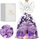 Mothers Day Mom Gifts for Women Preserved Flowers in Glass Angel Forever Flowers Gifts Eternal Roses Gifts for Grandma, Light Purple
