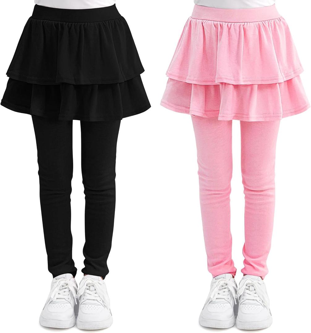 Cooraby 2 Pack Girls Leggings Toddler Girl Pants School Uniform Pants Warm Stretchy Skirt Leggings for Girls, Size: 11-12 Years