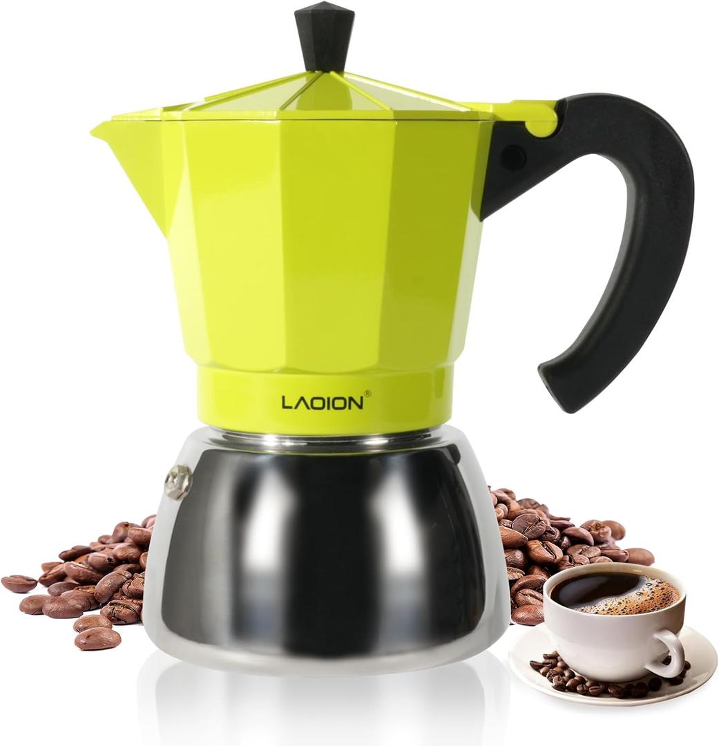 Stovetop Espresso Maker, 6-Cup Moka Pot, Espresso Machine Compatible with Induction Cooktops, 300ml Stainless Steel & Aluminum Cuban Coffee Maker for Cafetera Cubana, Green