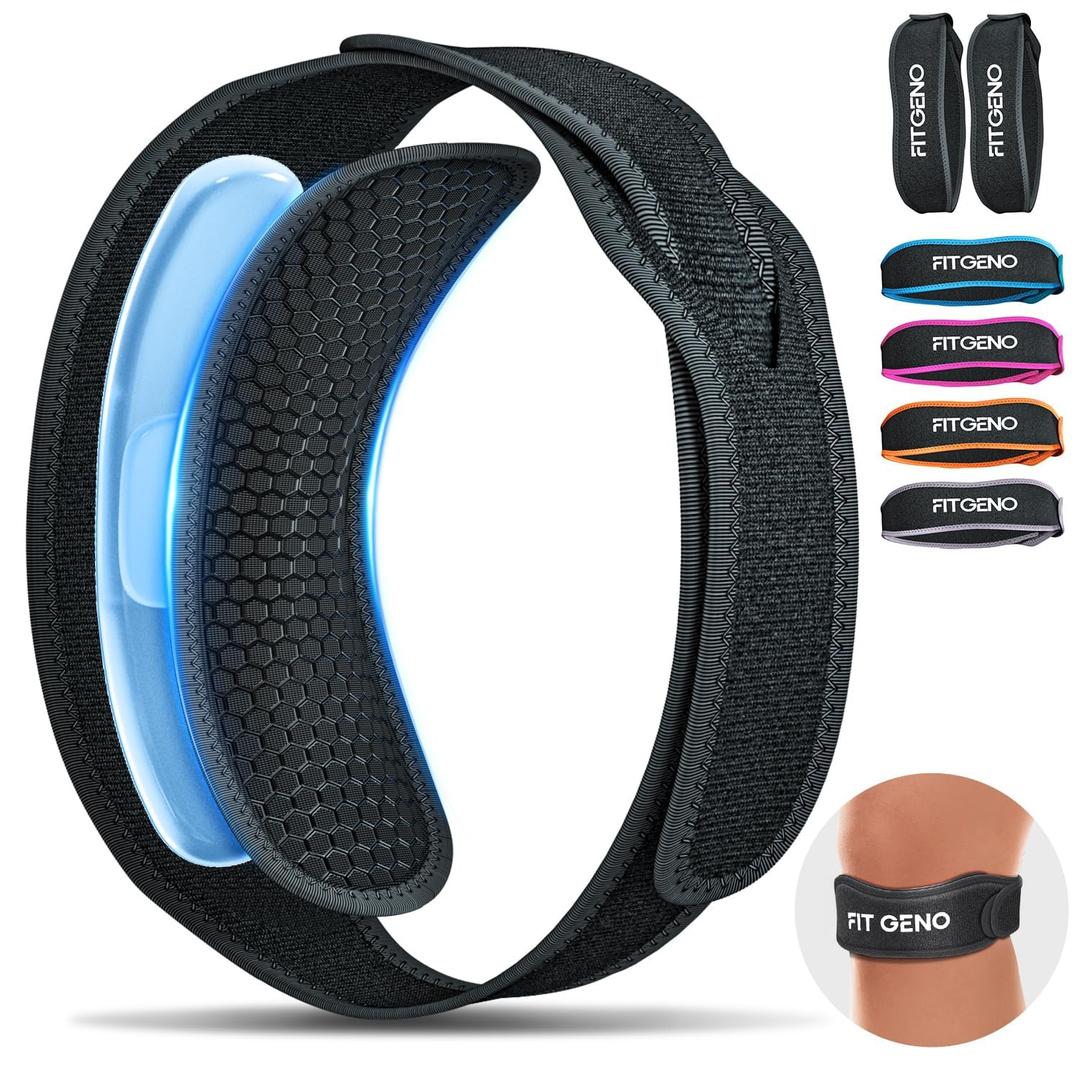 Fit Geno Knee Strap Patella Tendon Support: Patellar Stabilizing & Pain Relief for Man and Women - Knee brace for Runner's & Jumper's, Tendonitis, Running, Volleyball, Basketball (2-Pack) (Black)