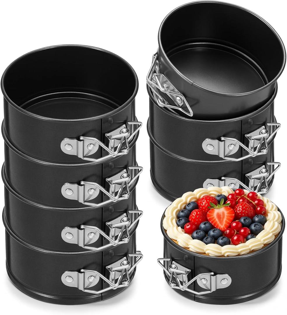 8Pcs Springform Pans Nonstick, 4.7 Inch Stainless Steel Springform Cake Pan with Removable Bottom Round Mini Cheesecake Mold for Cakes, Cheesecakes, Pizzas and Quiches